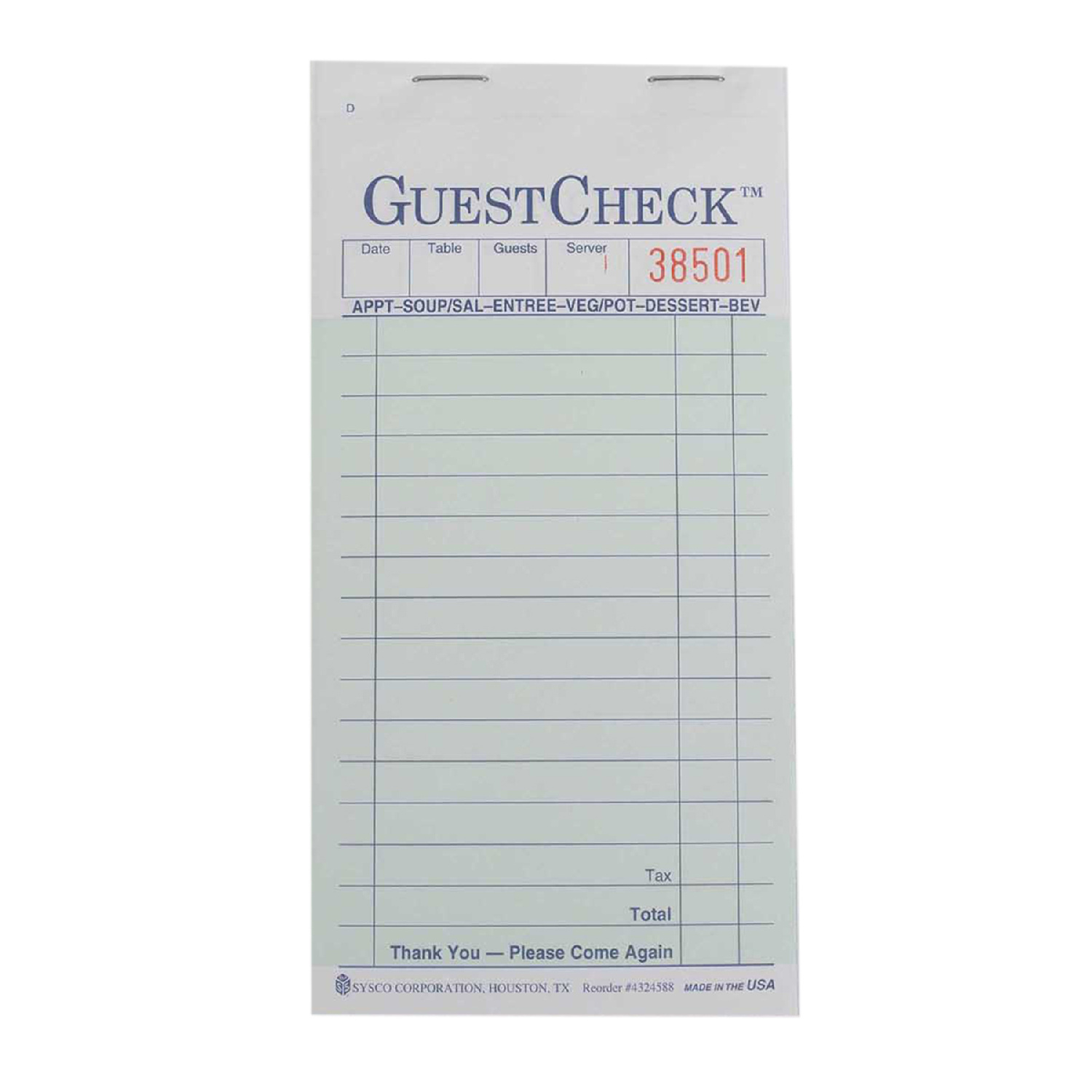 image of Guest Check Carbon 2 Part Green